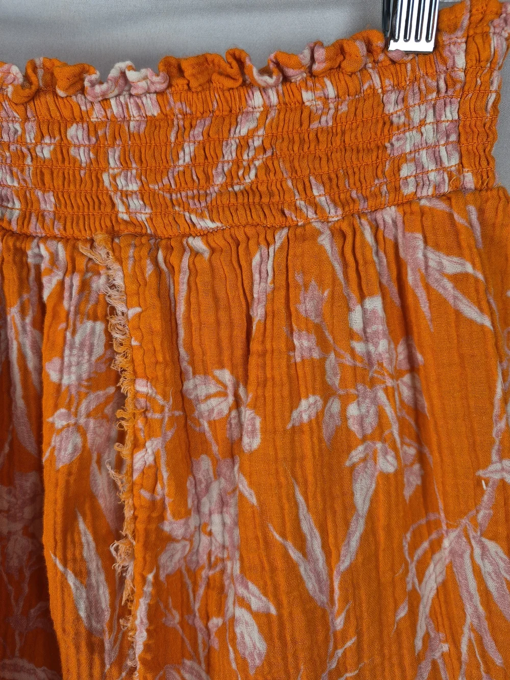 Anthropologie Orange Floral Smocked 100% Cotton Mini Skirt Size M